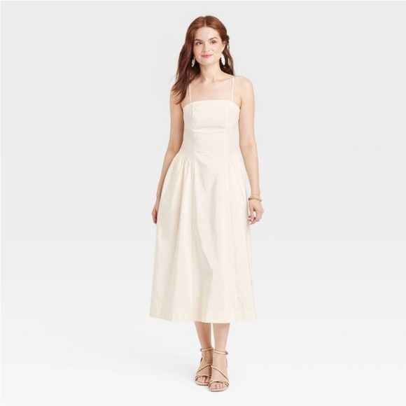 Women's Dropped Waist Midi A-Line
Dress - A New Day™ Cream new - Picture 3 of 5